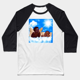 Cherubim- brown skin cherubs with curly Afro Hair and gold wings deep in thought on a cloud Baseball T-Shirt